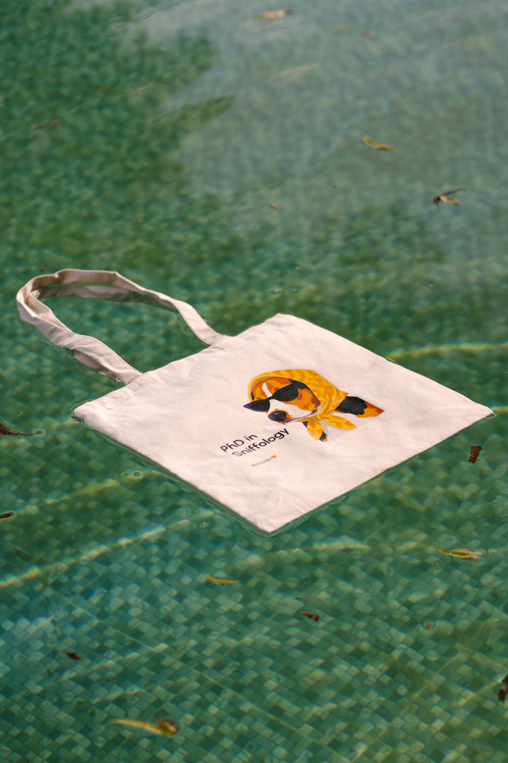 Natural canvas tote bag with PhD in Sniffology dog print