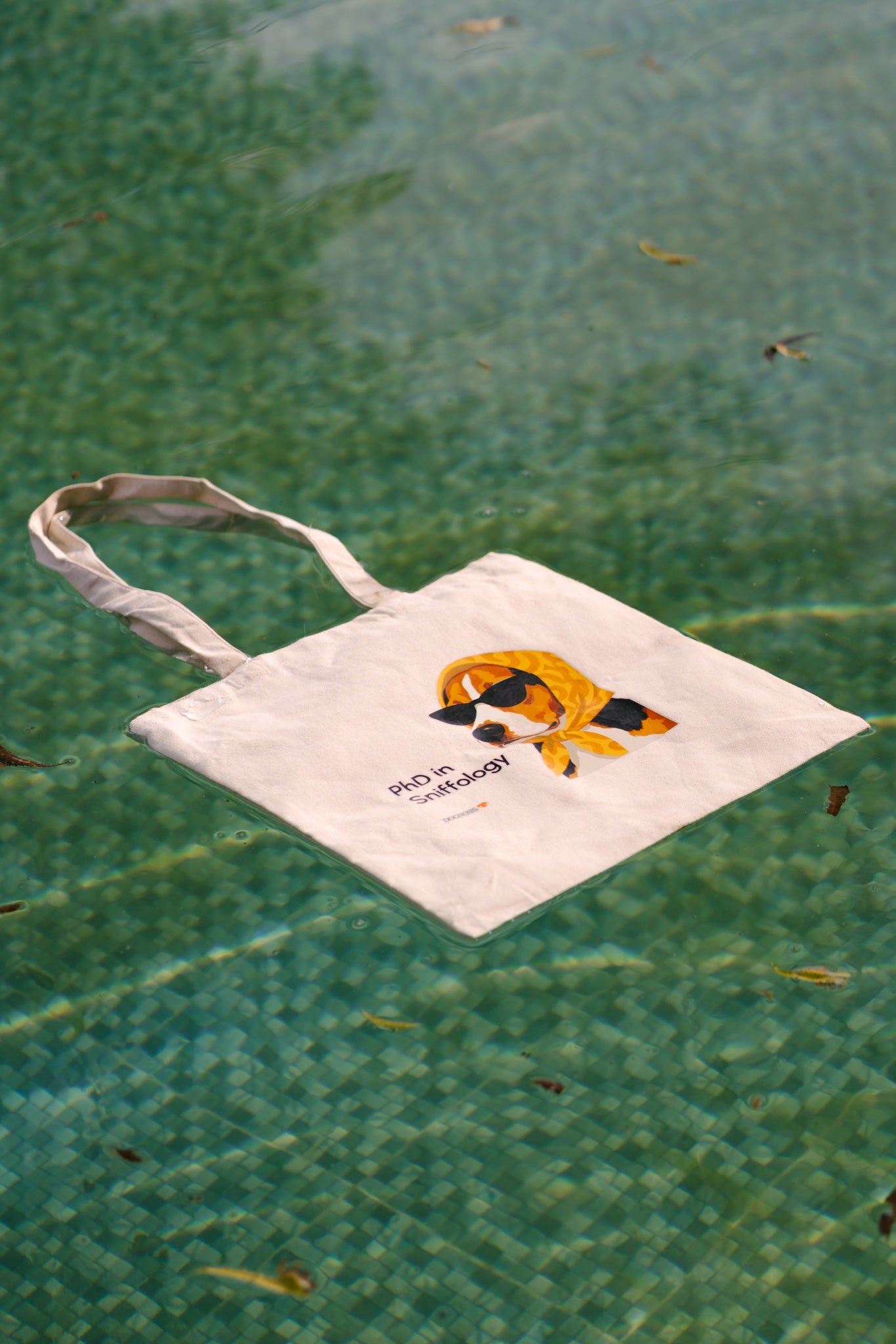 Natural canvas tote bag with PhD in Sniffology dog print