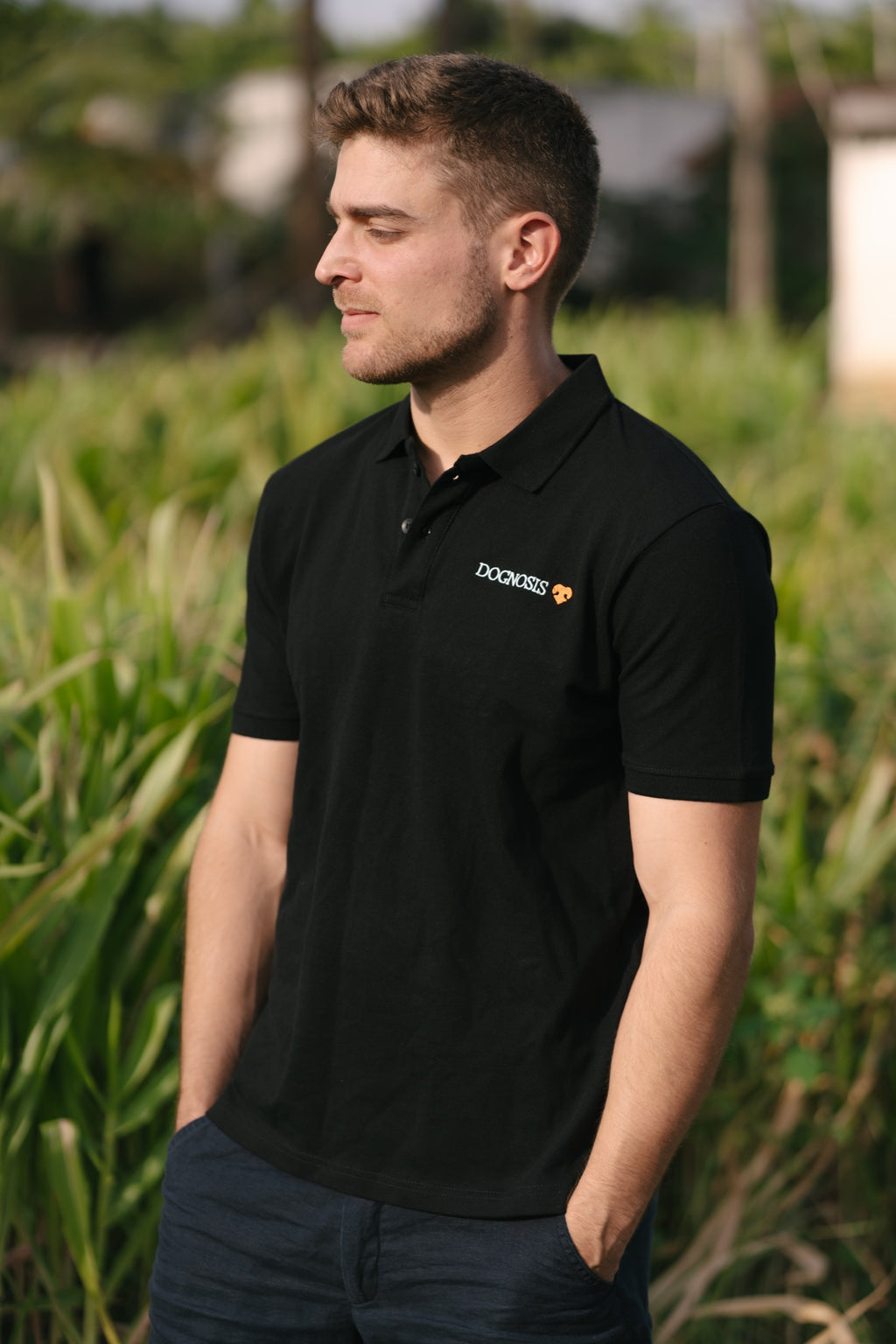 Black Dognosis polo shirt with embroidered chest logo