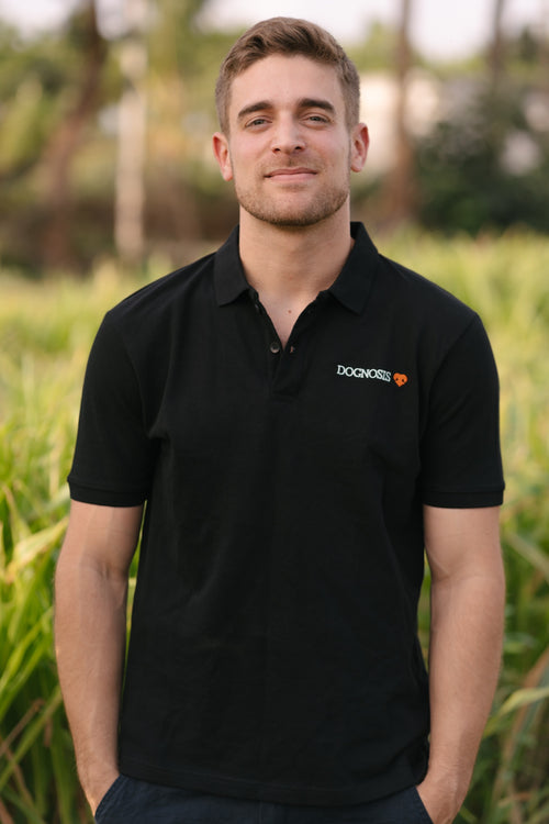 Black Dognosis polo shirt with embroidered chest logo