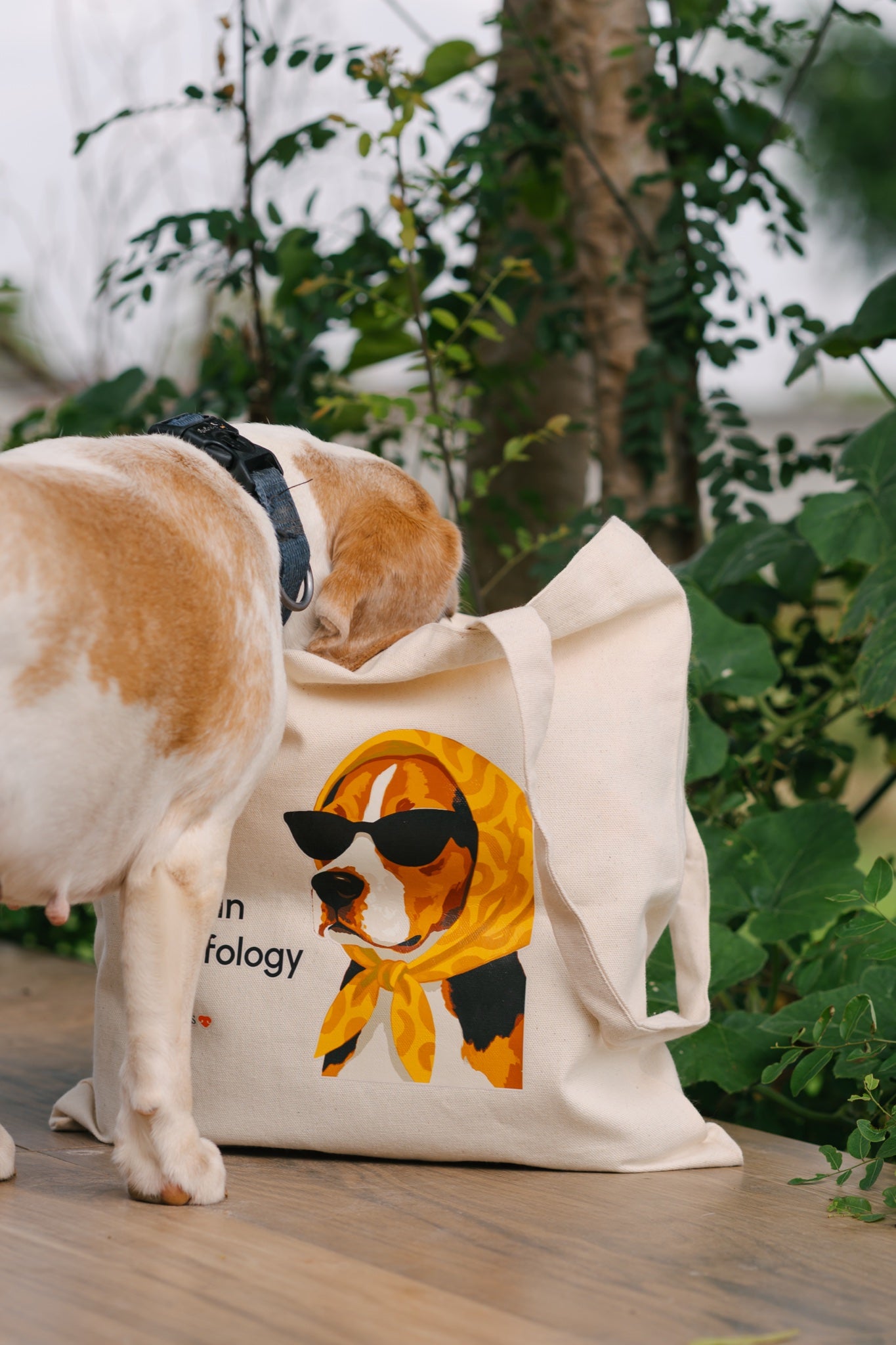 Natural canvas tote bag with PhD in Sniffology dog print